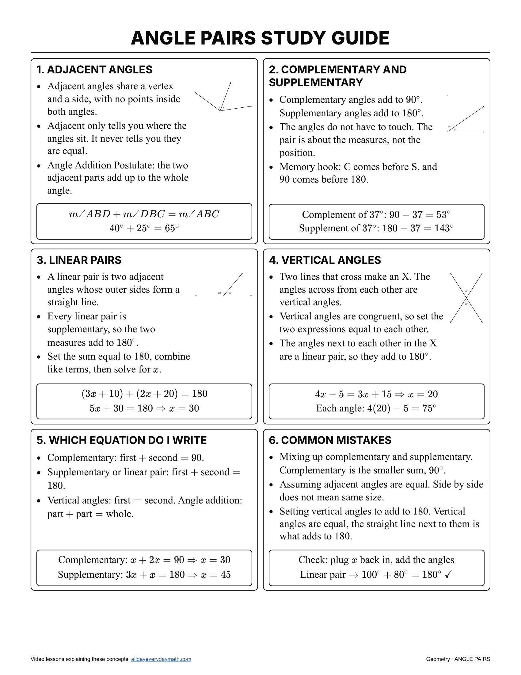 Angle pairs study guide, page 1